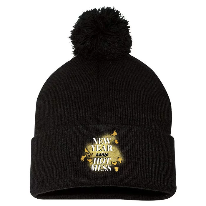 New Year Same Hot Mess Pom Pom 12in Knit Beanie