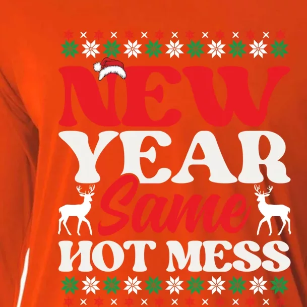 New Year Same Hot Mess Funny Graphic Graphic Gift Cooling Performance Long Sleeve Crew