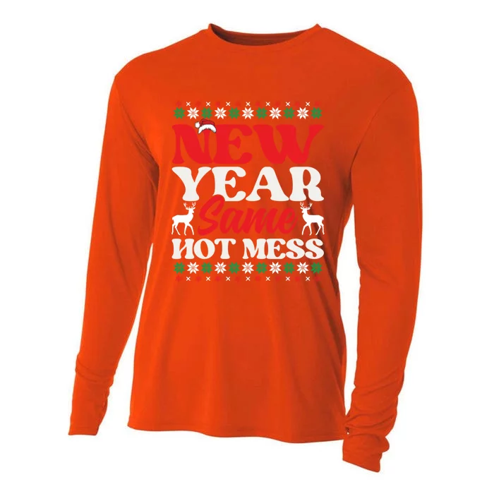 New Year Same Hot Mess Funny Graphic Graphic Gift Cooling Performance Long Sleeve Crew