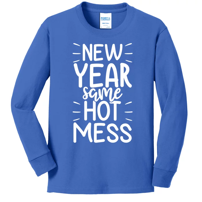 New Year Same Hot Mess Outfit Funny New Years Gift Kids Long Sleeve Shirt