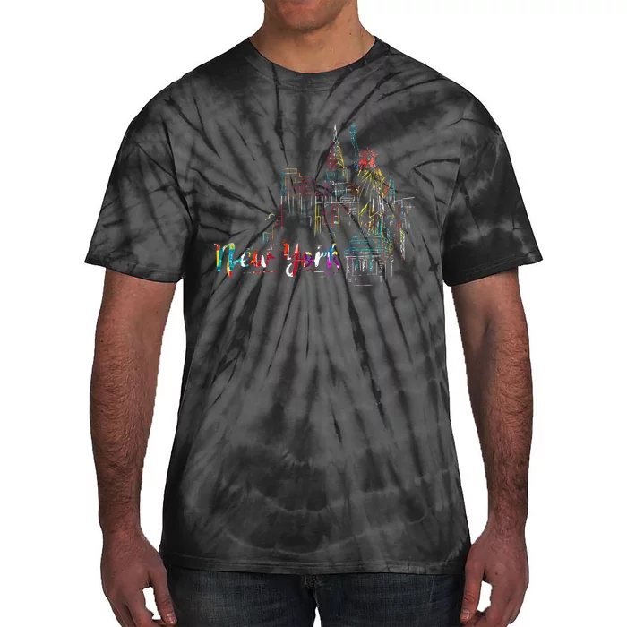 New York Skyline Heartbeat Statue of Liberty I Love New York Tie-Dye T-Shirt