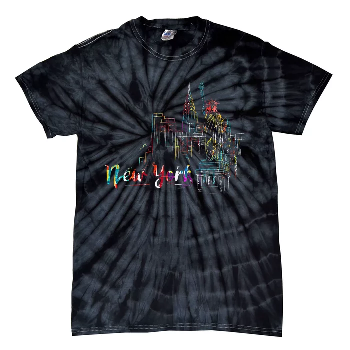 New York Skyline Heartbeat Statue of Liberty I Love New York Tie-Dye T-Shirt