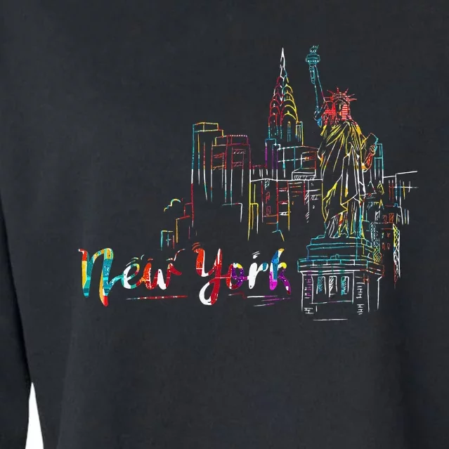 New York Skyline Heartbeat Statue of Liberty I Love New York Cropped Pullover Crew