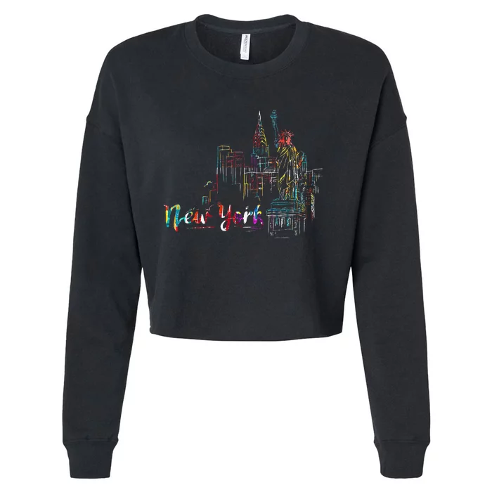 New York Skyline Heartbeat Statue of Liberty I Love New York Cropped Pullover Crew