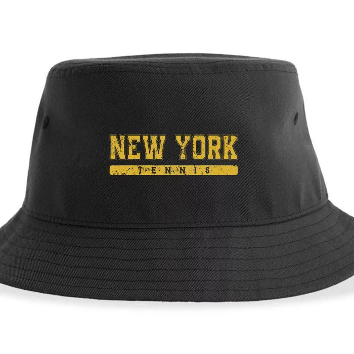 New York Tennis Yellow Vintage Text Sustainable Bucket Hat