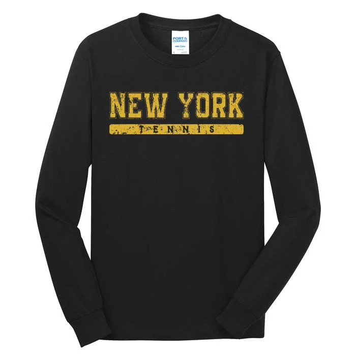 New York Tennis Yellow Vintage Text Tall Long Sleeve T-Shirt