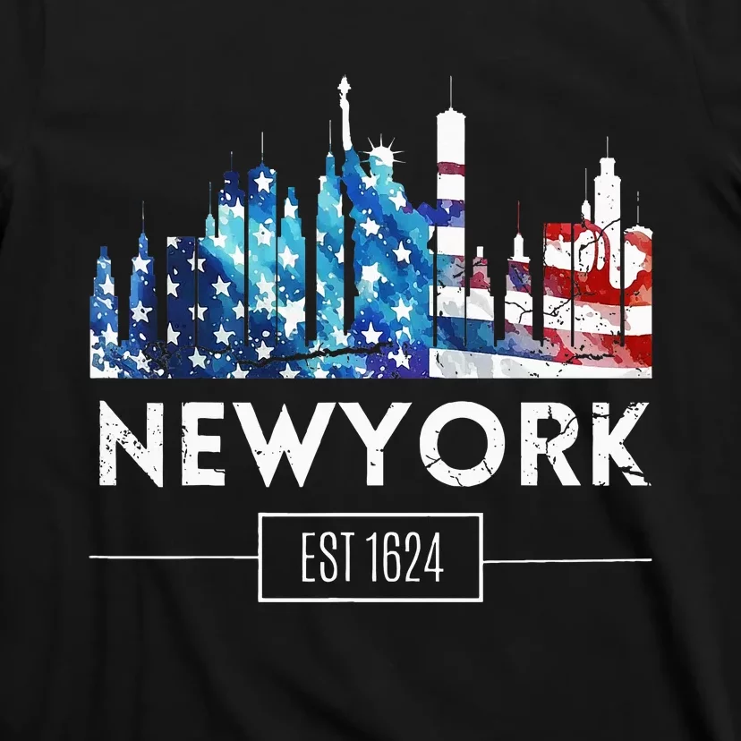 New York Us Amercan Flag Matching Souvenir Retro T-Shirt