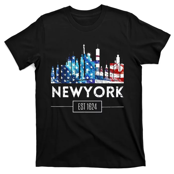 New York Us Amercan Flag Matching Souvenir Retro T-Shirt