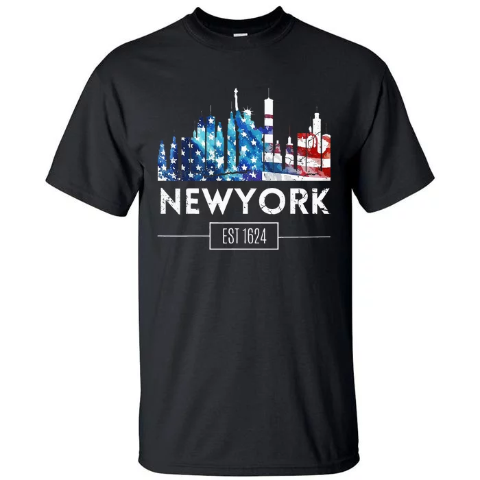 New York Us Amercan Flag Matching Souvenir Retro Tall T-Shirt