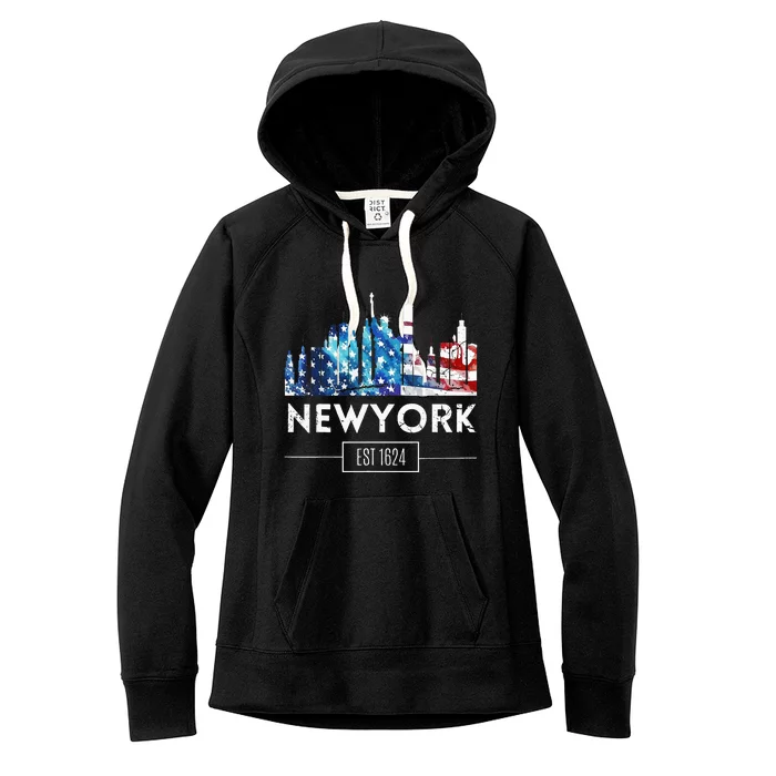 New York Us Amercan Flag Matching Souvenir Retro Women's Fleece Hoodie