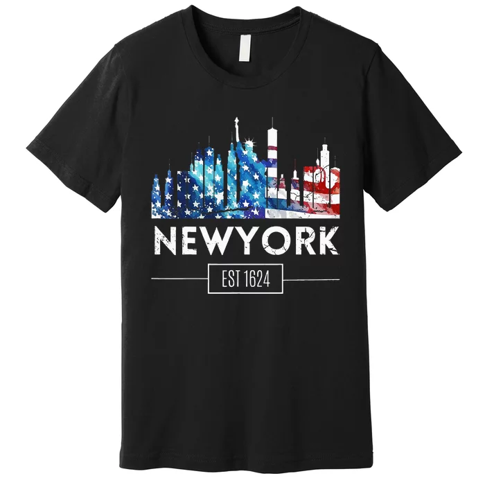 New York Us Amercan Flag Matching Souvenir Retro Premium T-Shirt