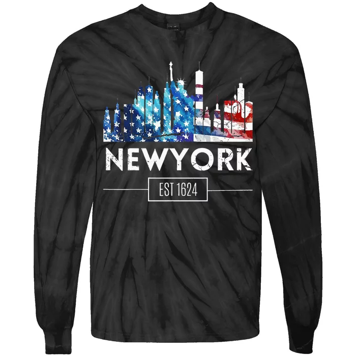 New York Us Amercan Flag Matching Souvenir Retro Tie-Dye Long Sleeve Shirt