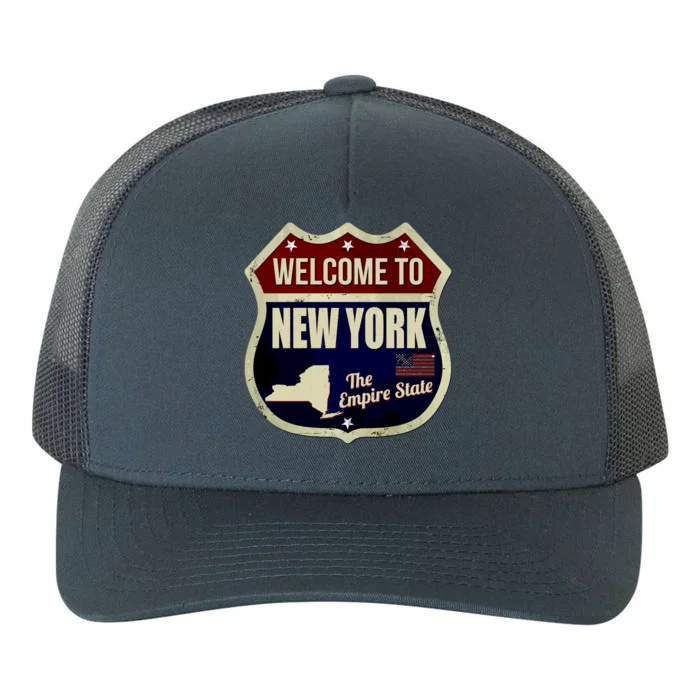 New York Vintage Metal Road Sign Logo Yupoong Adult 5-Panel Trucker Hat