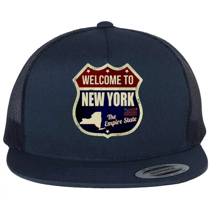 New York Vintage Metal Road Sign Logo Flat Bill Trucker Hat