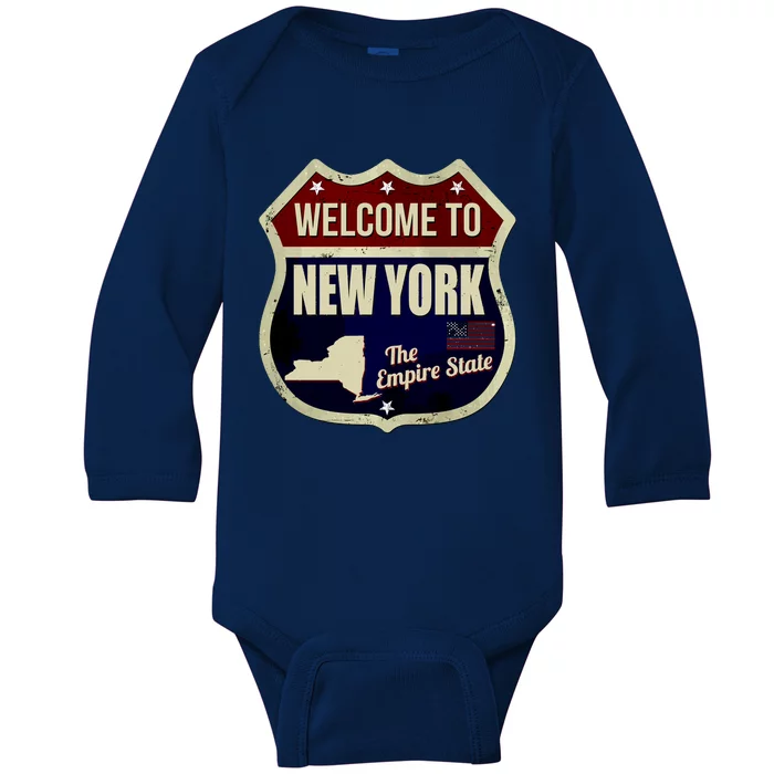 New York Vintage Metal Road Sign Logo Baby Long Sleeve Bodysuit