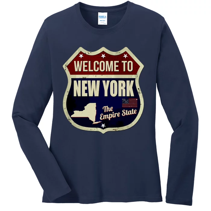 New York Vintage Metal Road Sign Logo Ladies Long Sleeve Shirt