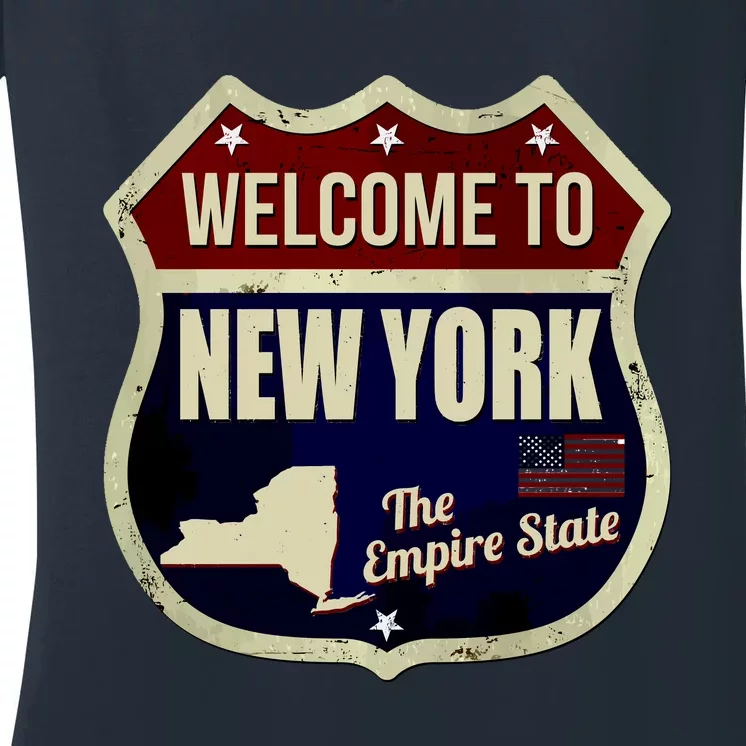 New York Vintage Metal Road Sign Logo Women's V-Neck T-Shirt