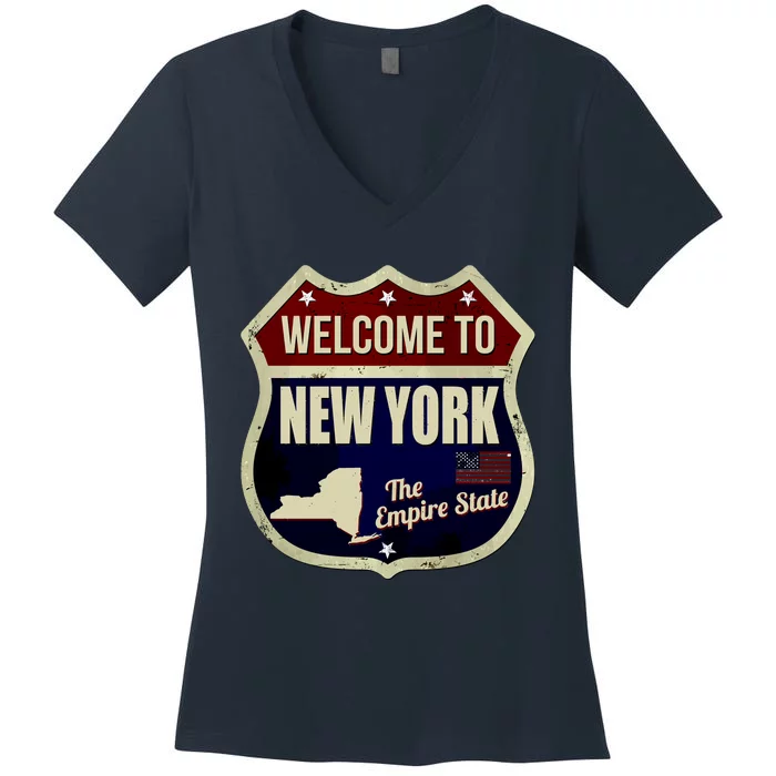 New York Vintage Metal Road Sign Logo Women's V-Neck T-Shirt