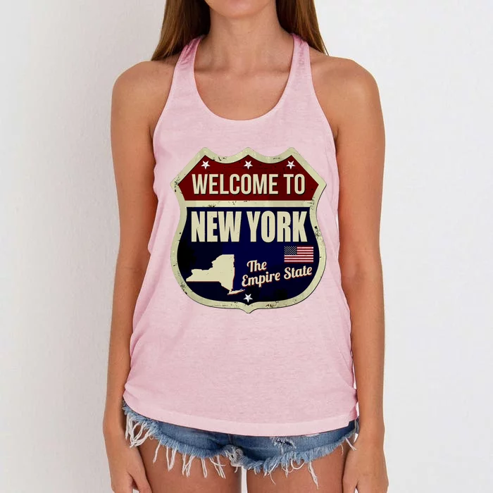 New York Vintage Metal Road Sign Logo Women's Knotted Racerback Tank