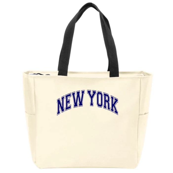 New York Varsity Style Blue Text Throwback Design Zip Tote Bag