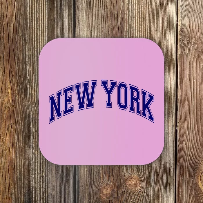 New York Varsity Style Blue Text Throwback Design Coaster