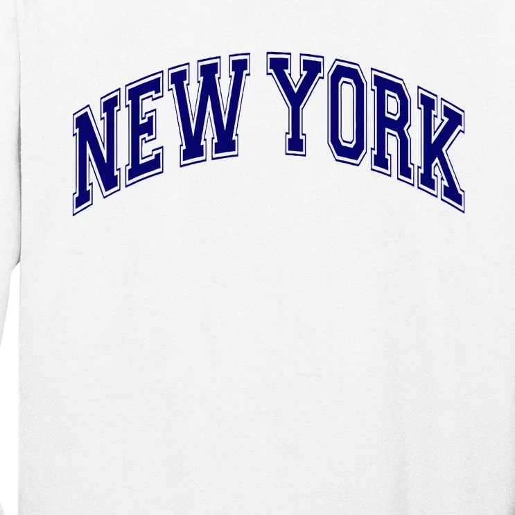 New York Varsity Style Blue Text Throwback Design Long Sleeve Shirt