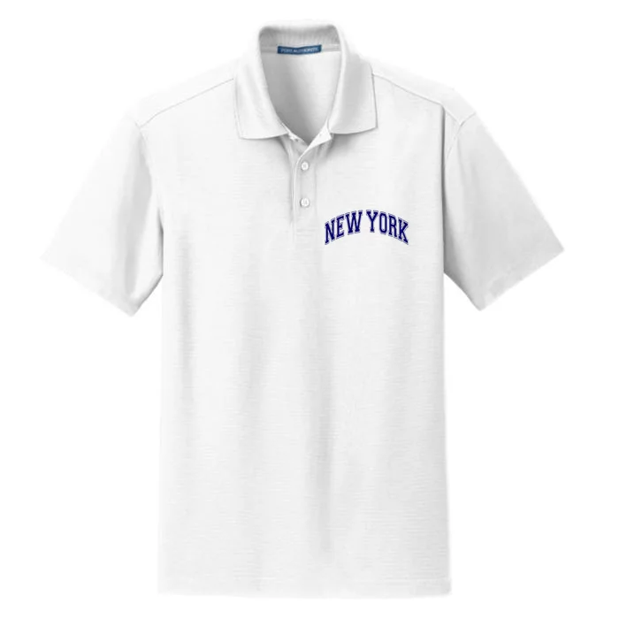 New York Varsity Style Blue Text Throwback Design Dry Zone Grid Performance Polo