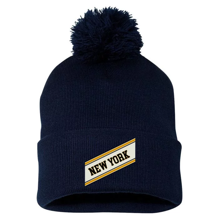 New York Varsity Logo Pom Pom 12in Knit Beanie