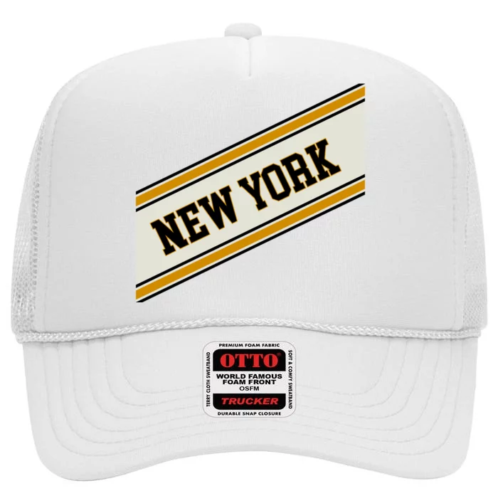 New York Varsity Logo High Crown Mesh Trucker Hat