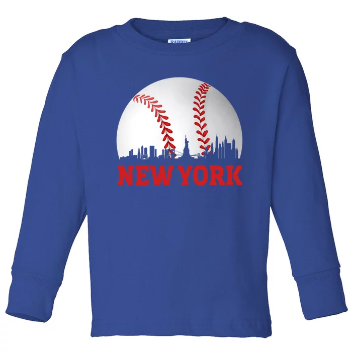 New York Vintage Baseball Distressed Game Day Gift Toddler Long Sleeve Shirt