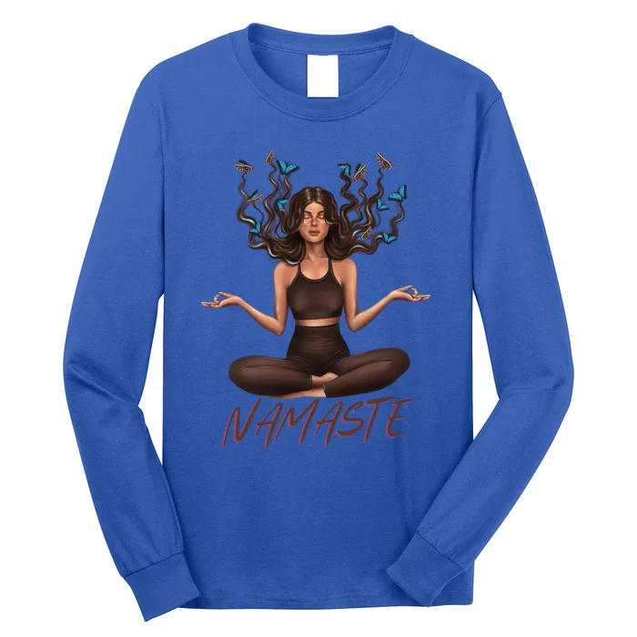 Namaste Yoga With Butterflies Gift Long Sleeve Shirt