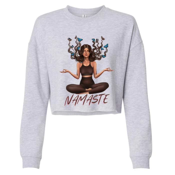 Namaste Yoga With Butterflies Gift Cropped Pullover Crew