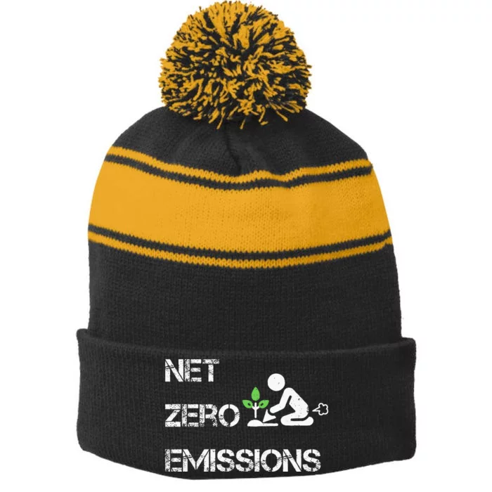 Net Zero Co2 Emissions Climate Change Carbon Neutral 2050 Stripe Pom Pom Beanie