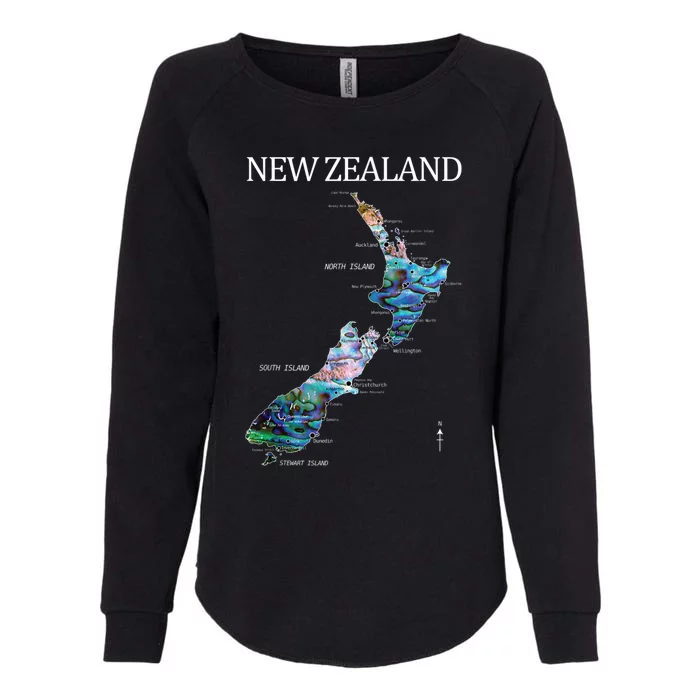 New Zealand Detailed Map Womens California Wash Sweatshirt