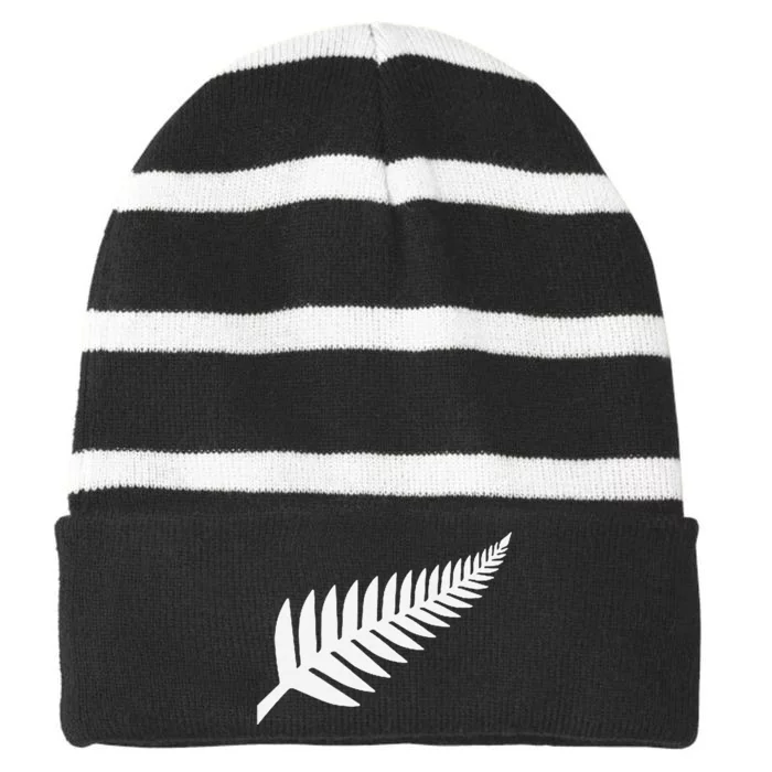 New Zealand Fern Icon Nz Black Proud Kiwi Gift Striped Beanie with Solid Band