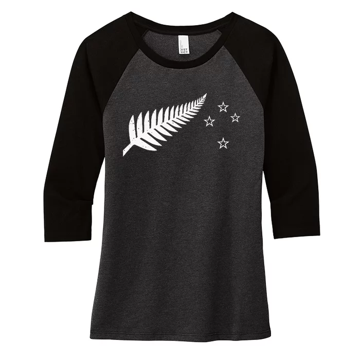 New Zealand Fern Flag Kiwi Pride Women's Tri-Blend 3/4-Sleeve Raglan Shirt