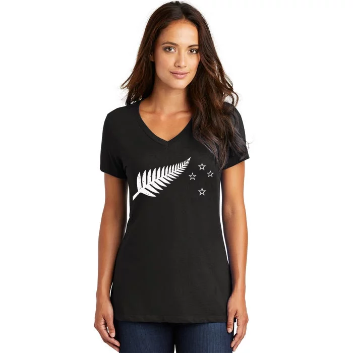 New Zealand Fern Flag Kiwi Pride Women's V-Neck T-Shirt