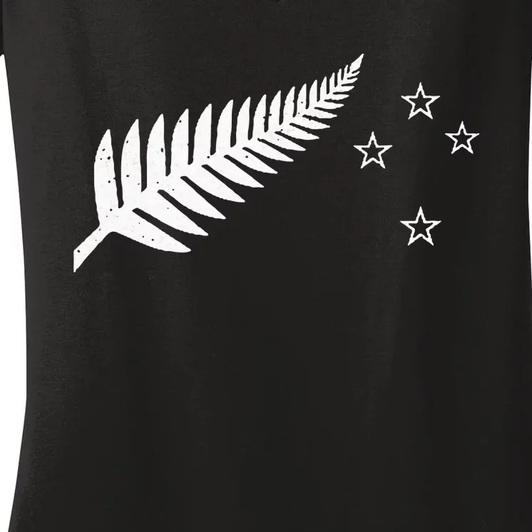 New Zealand Fern Flag Kiwi Pride Women's V-Neck T-Shirt