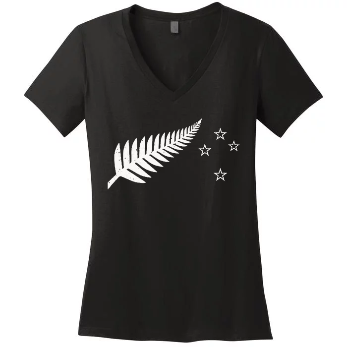 New Zealand Fern Flag Kiwi Pride Women's V-Neck T-Shirt