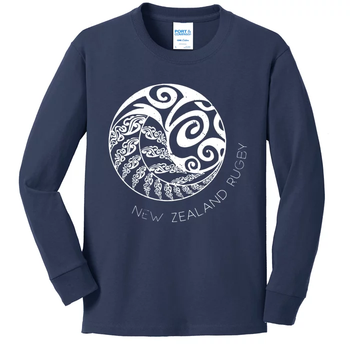 New Zealand Rugby Maori Inspired Kiwi Silver Fern Kids Long Sleeve Shirt