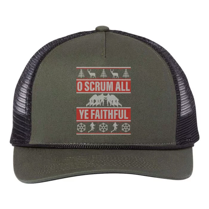 O Scrum All Ye Faithful Ugly Christmas Sweater Retro Rope Trucker Hat Cap