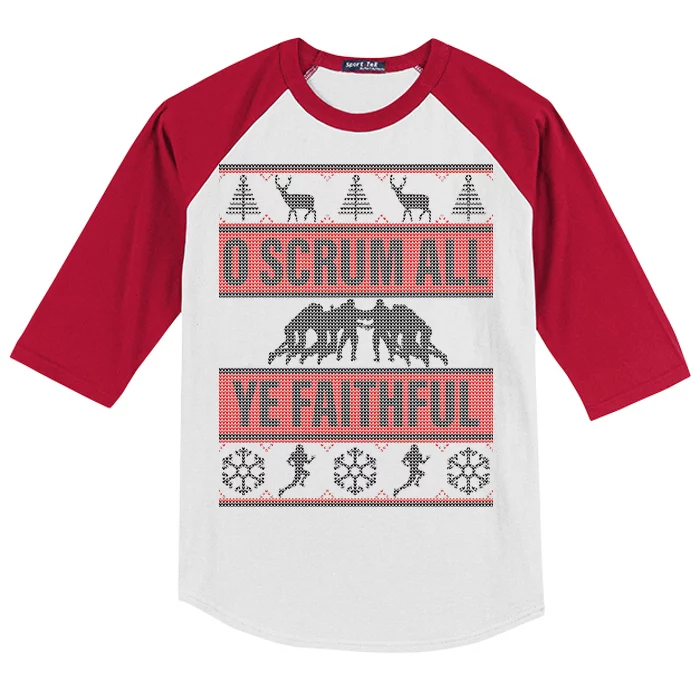 O Scrum All Ye Faithful Ugly Christmas Sweater Kids Colorblock Raglan Jersey