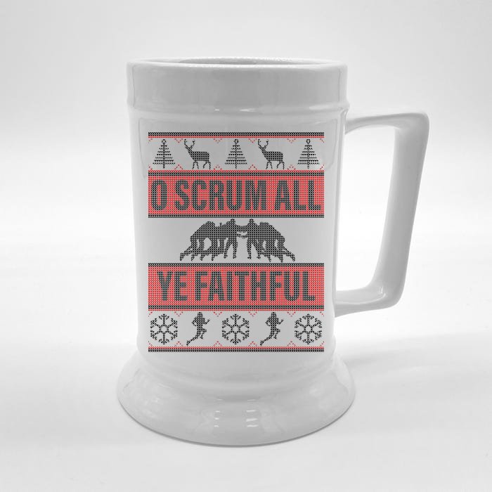 O Scrum All Ye Faithful Ugly Christmas Sweater Front & Back Beer Stein