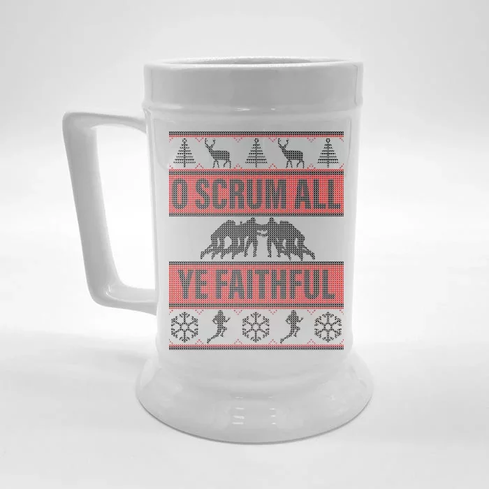 O Scrum All Ye Faithful Ugly Christmas Sweater Front & Back Beer Stein