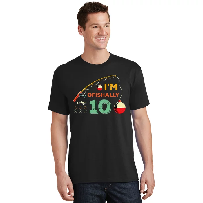 Ofishally 10 Cute 10th Birthday Fishing Gift Ten Year Old T-Shirt