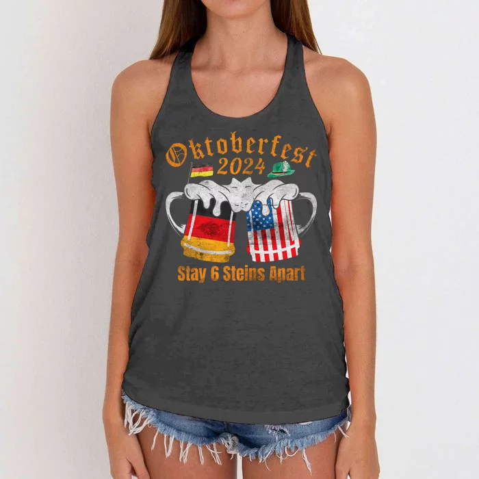 Oktoberfest 2024 6 Stein Apart Beer October Funny Drinking Women's Knotted Racerback Tank