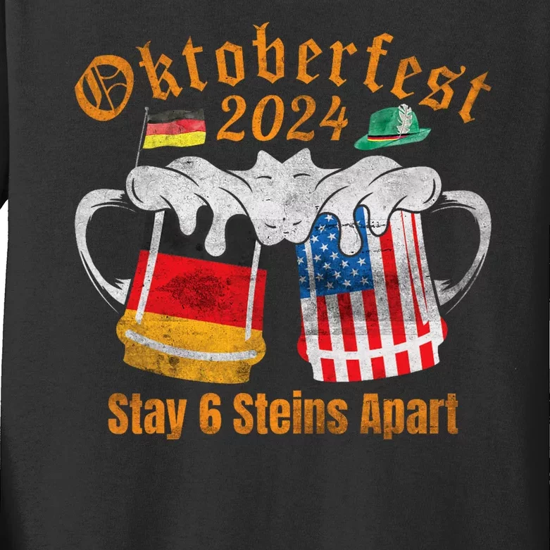 Oktoberfest 2024 6 Stein Apart Beer October Funny Drinking Kids Long Sleeve Shirt