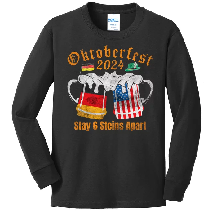 Oktoberfest 2024 6 Stein Apart Beer October Funny Drinking Kids Long Sleeve Shirt