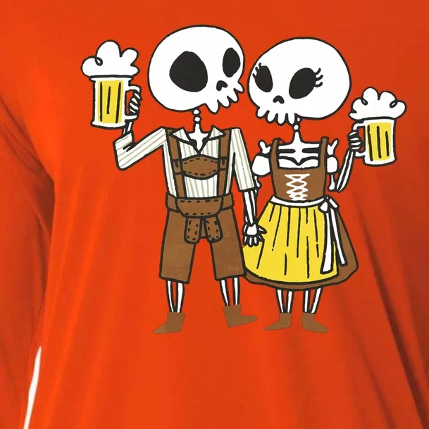 Oktoberfest 2023 Beer Drinking Skeleton Couple Cooling Performance Long Sleeve Crew