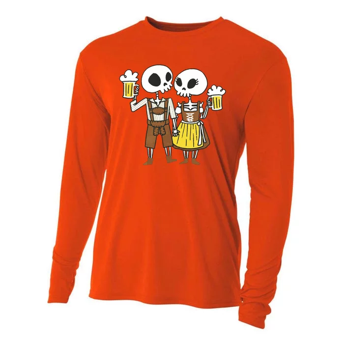 Oktoberfest 2023 Beer Drinking Skeleton Couple Cooling Performance Long Sleeve Crew